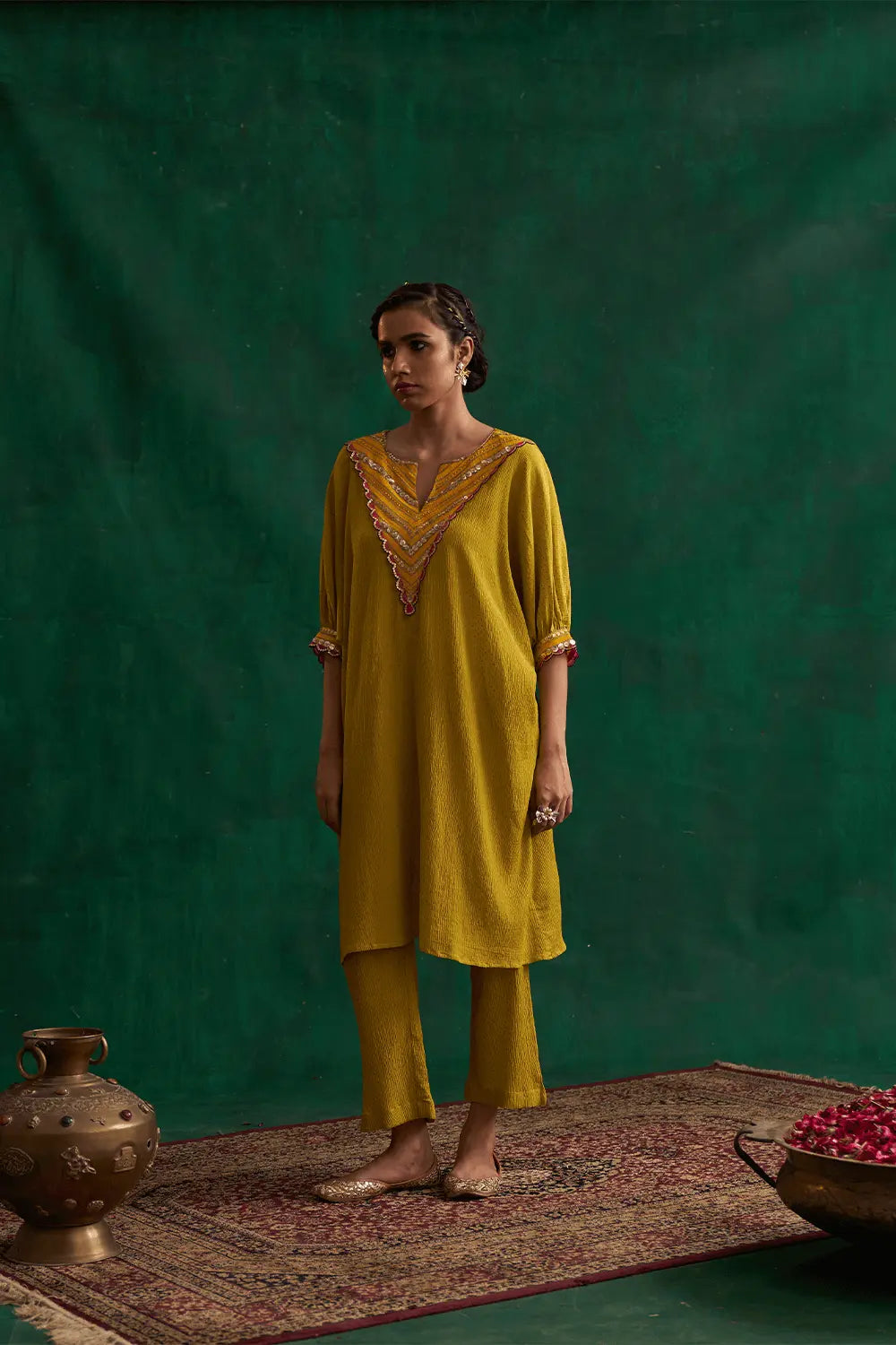 Lime Green Block Printed COTTON A-line Kurta