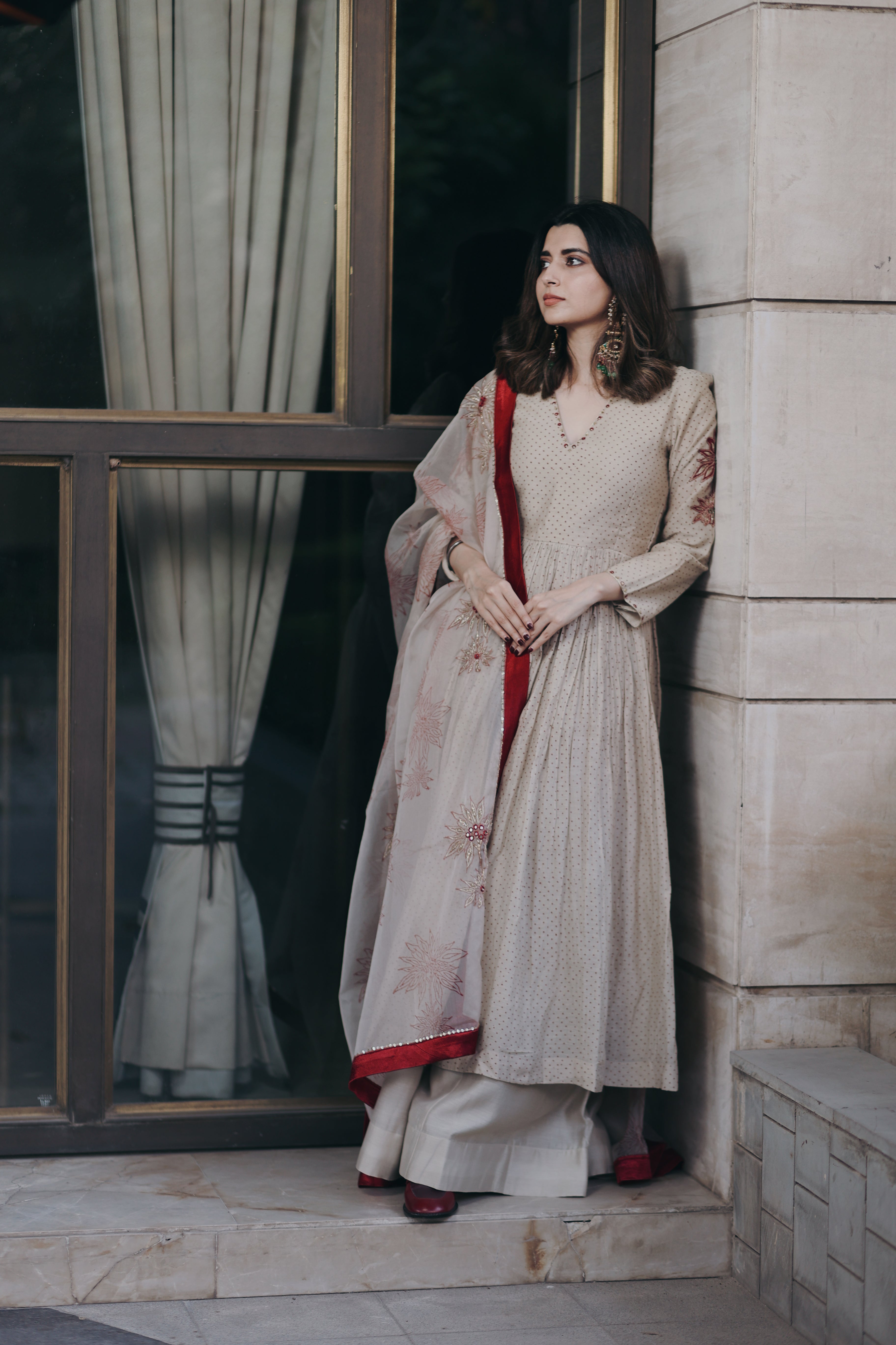 Nimrat Khaira In Maroon Flower Kalidar Set