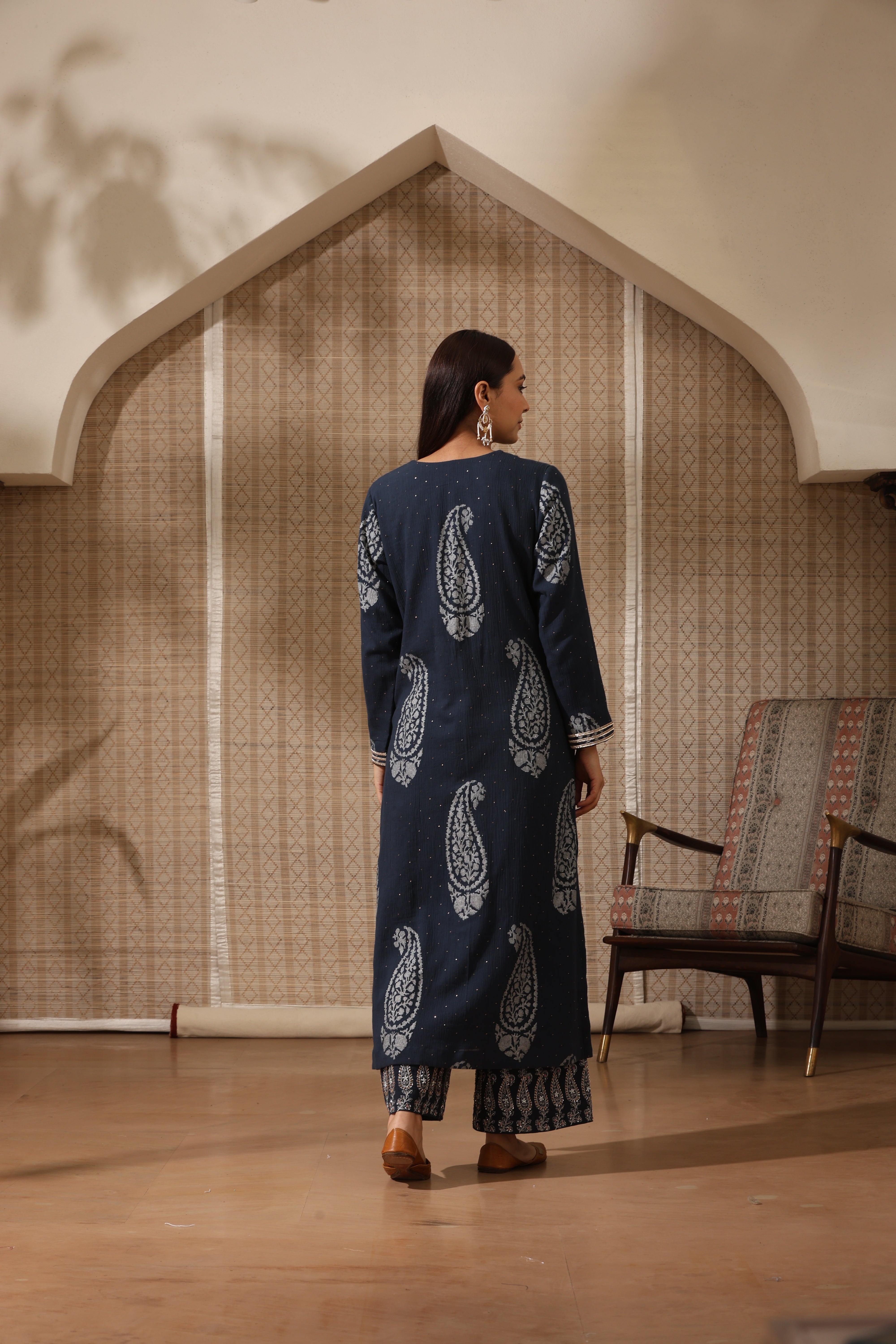 Navy Paisly Set Crinckle