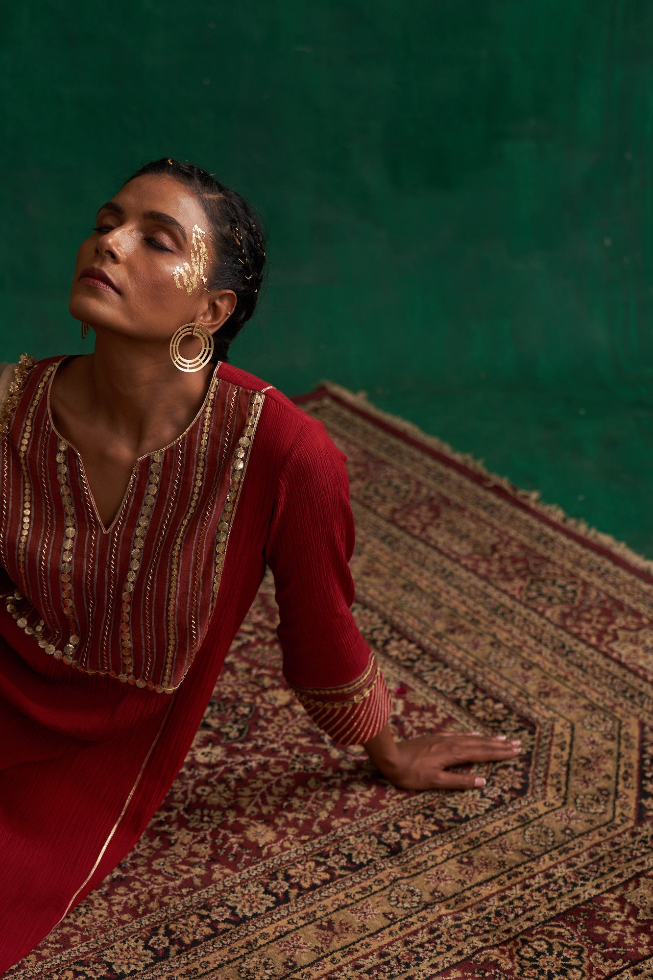 Maroon Crinkled Kurta Set
