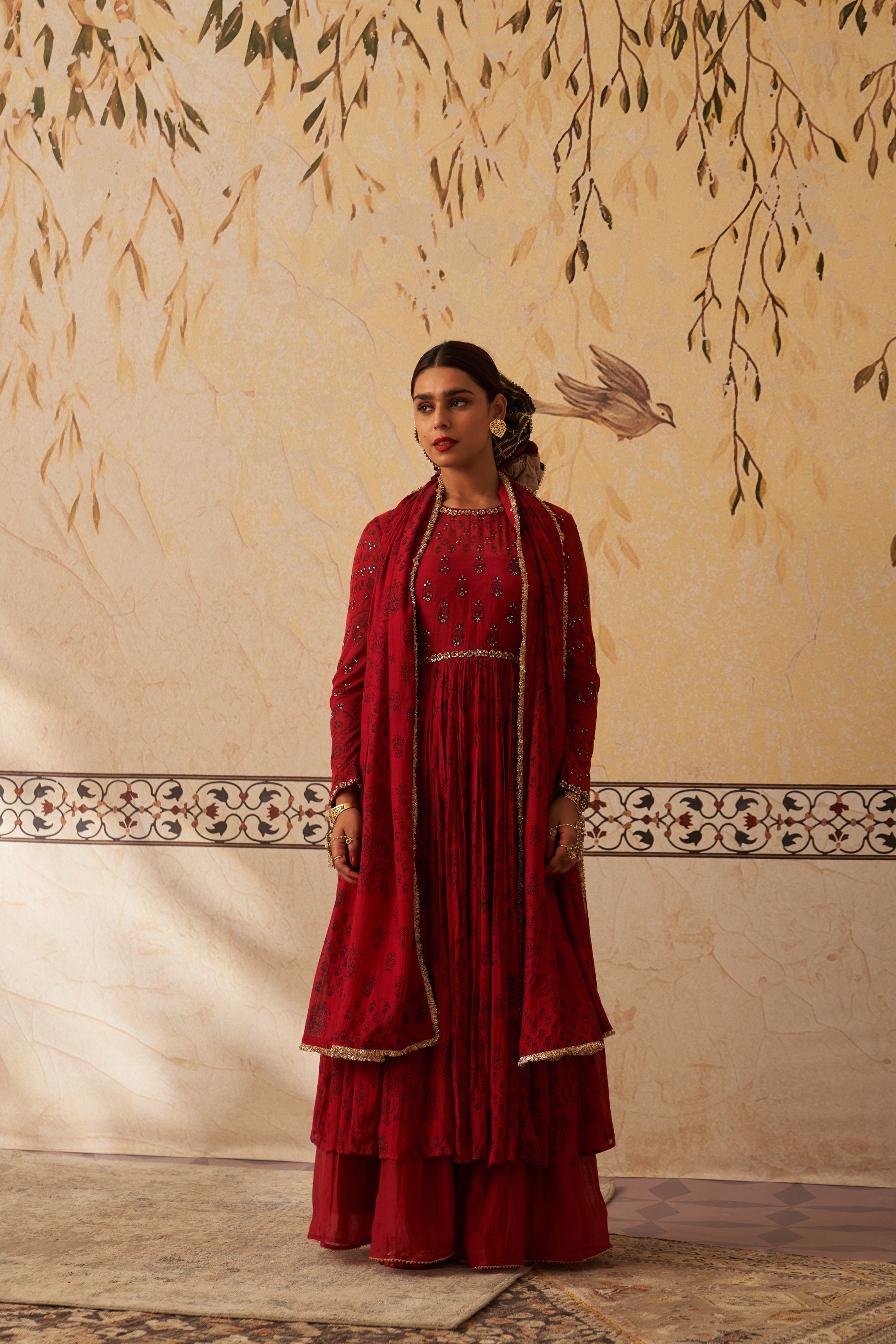 Maroon Mul Kalidaar Set
