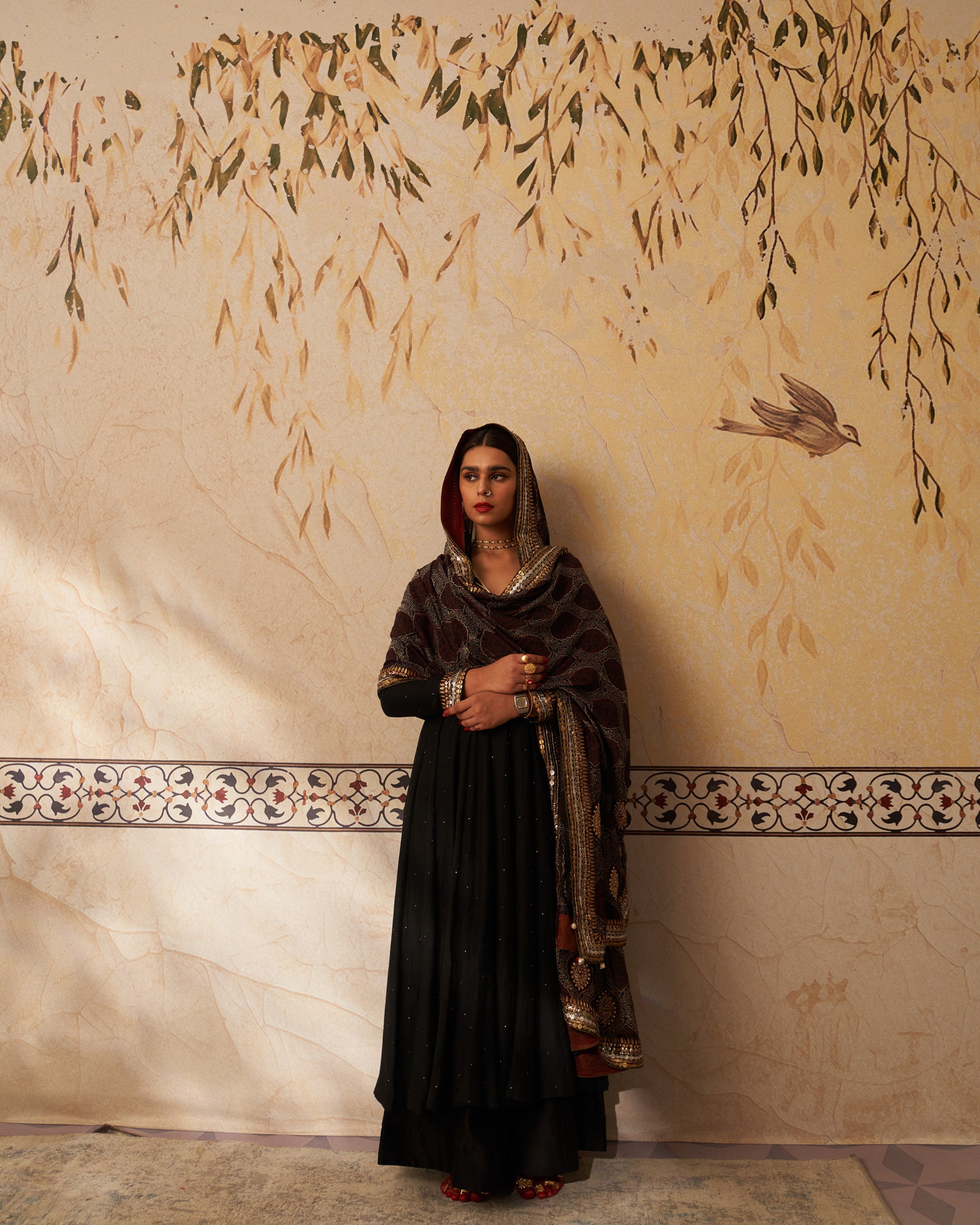 Black Kalidaar Set with Ajrakh Dupatta