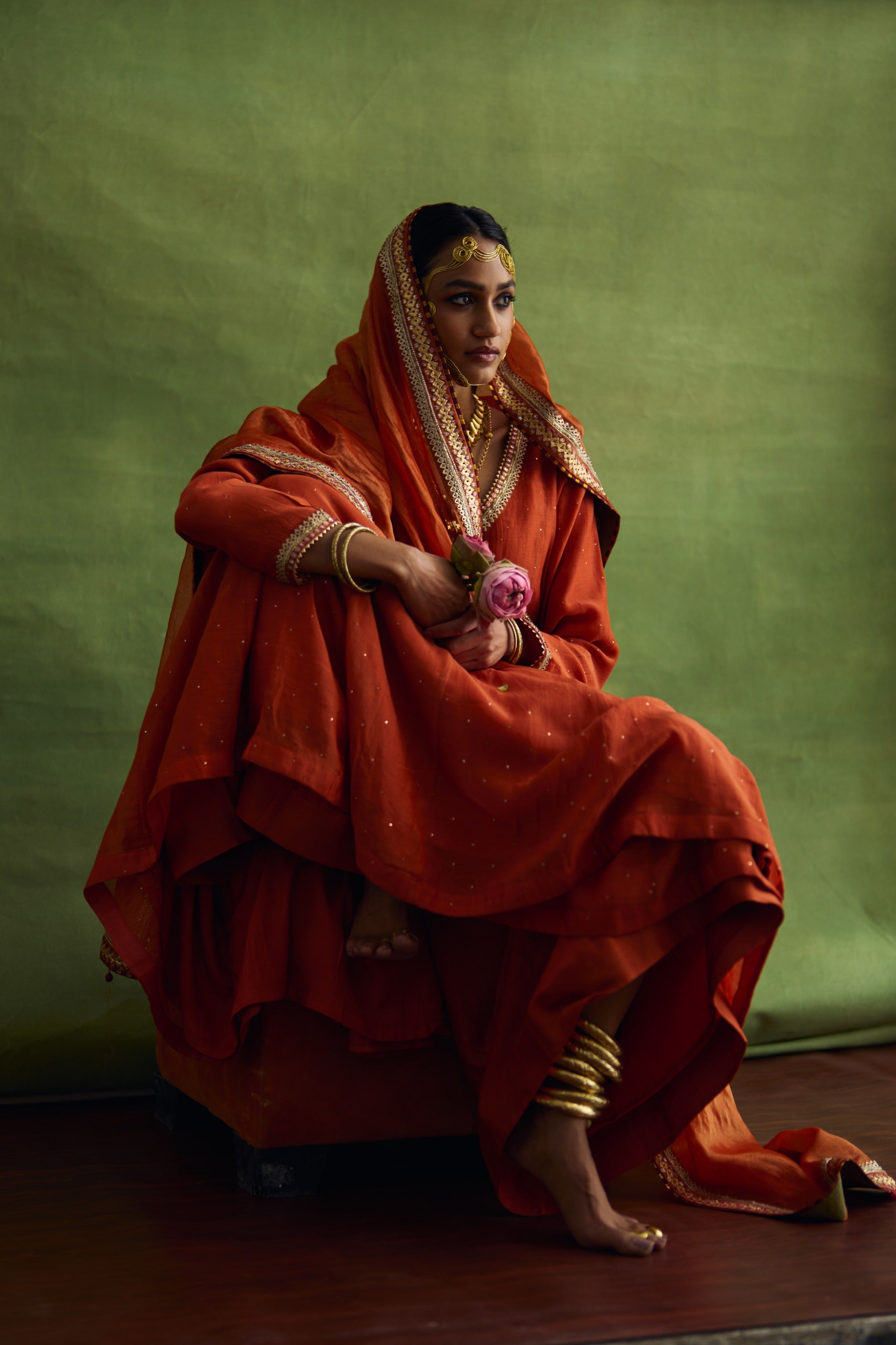 Rust Anam Angrakha Kalidar Set