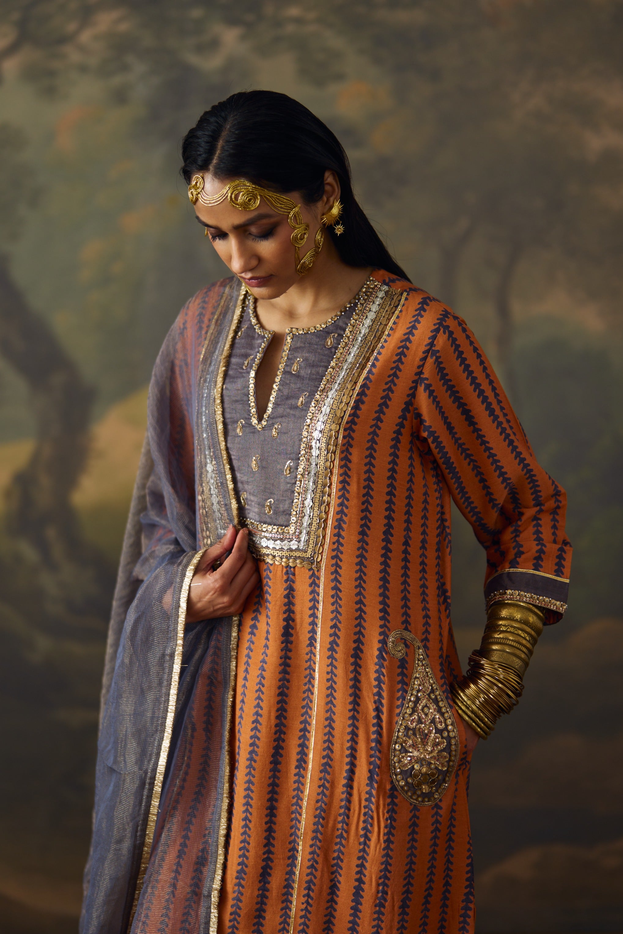 Paisley Rust Moga Silk Set