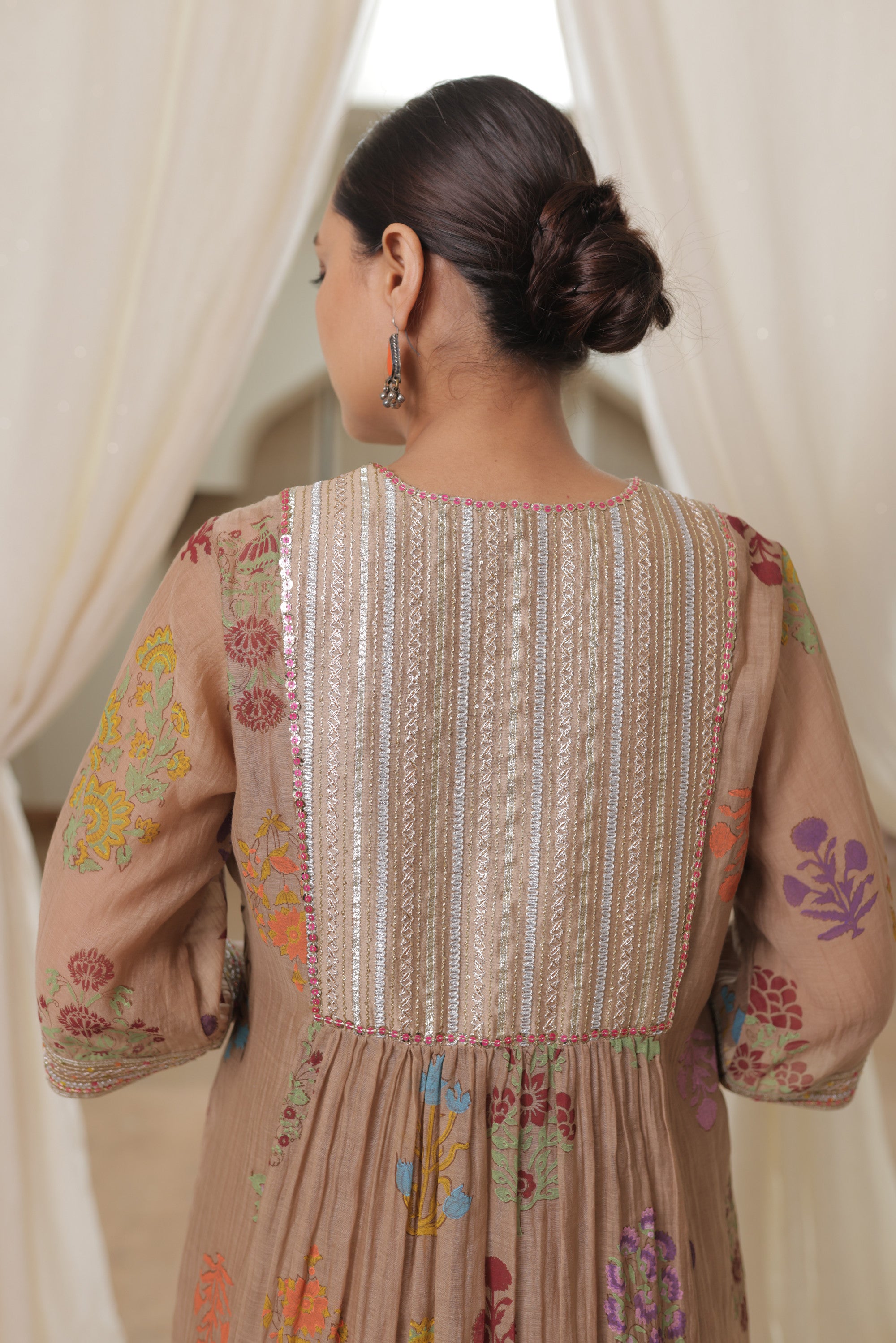 Beige Multi Gathers Set