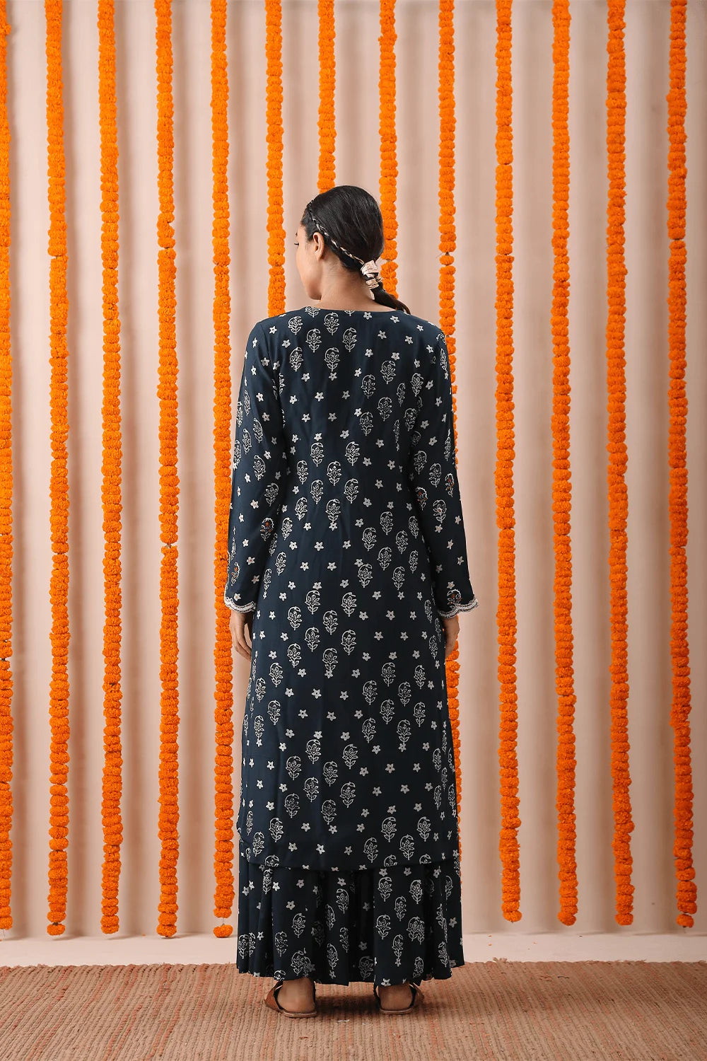 Teal Long Kurta With Sharara
