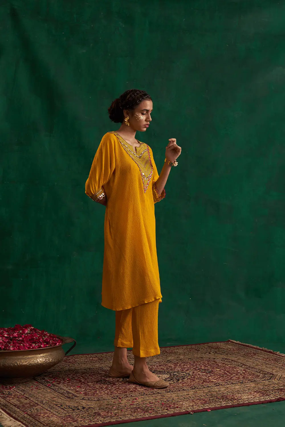 Turmeric Yellow Block Printed Kimono Set