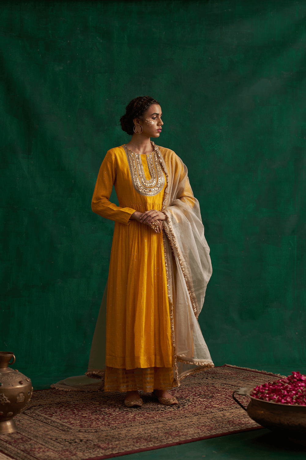 Turmeric Yellow Mukaish Kalidar Set