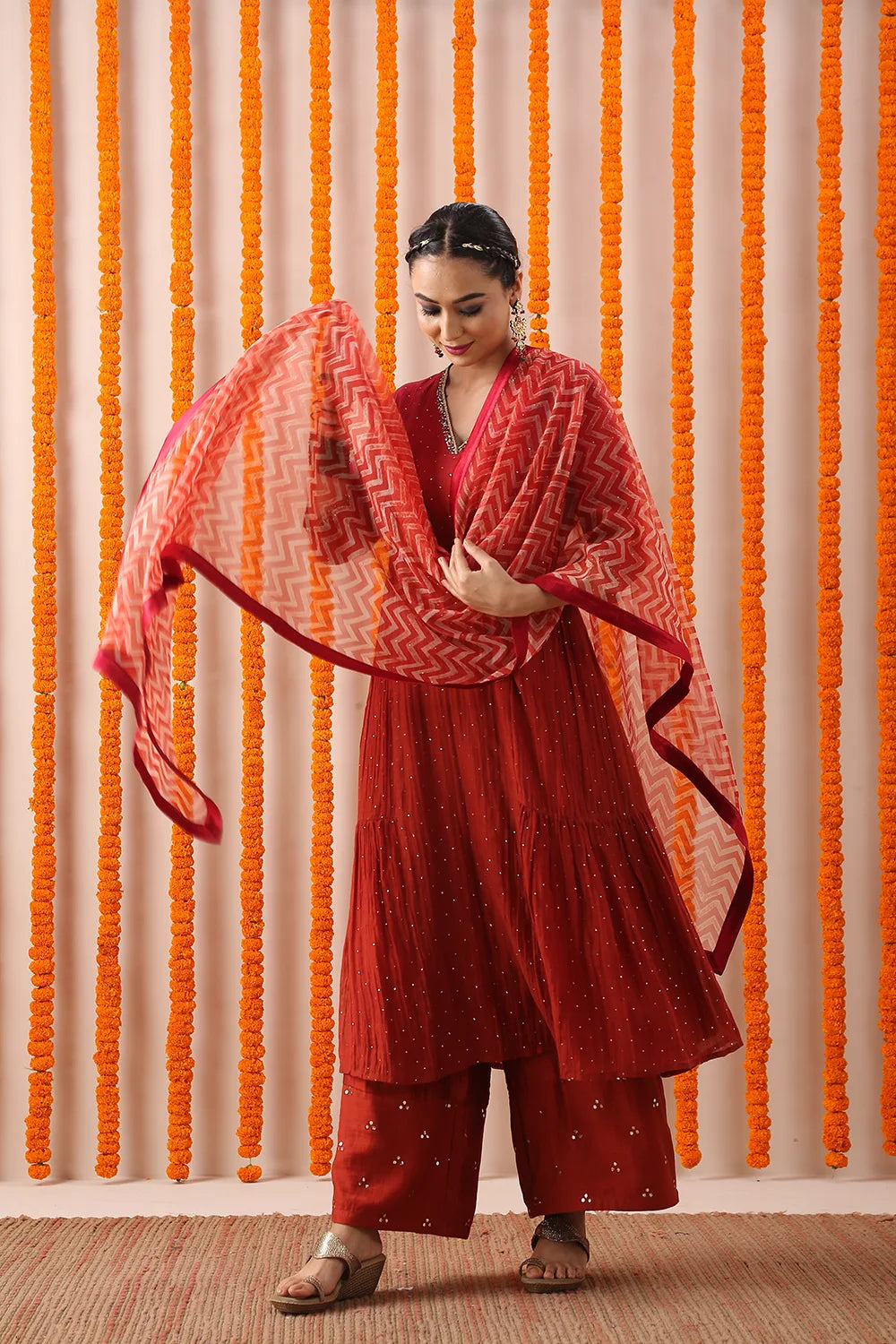 Red Rust Mukasish Double Gather Set