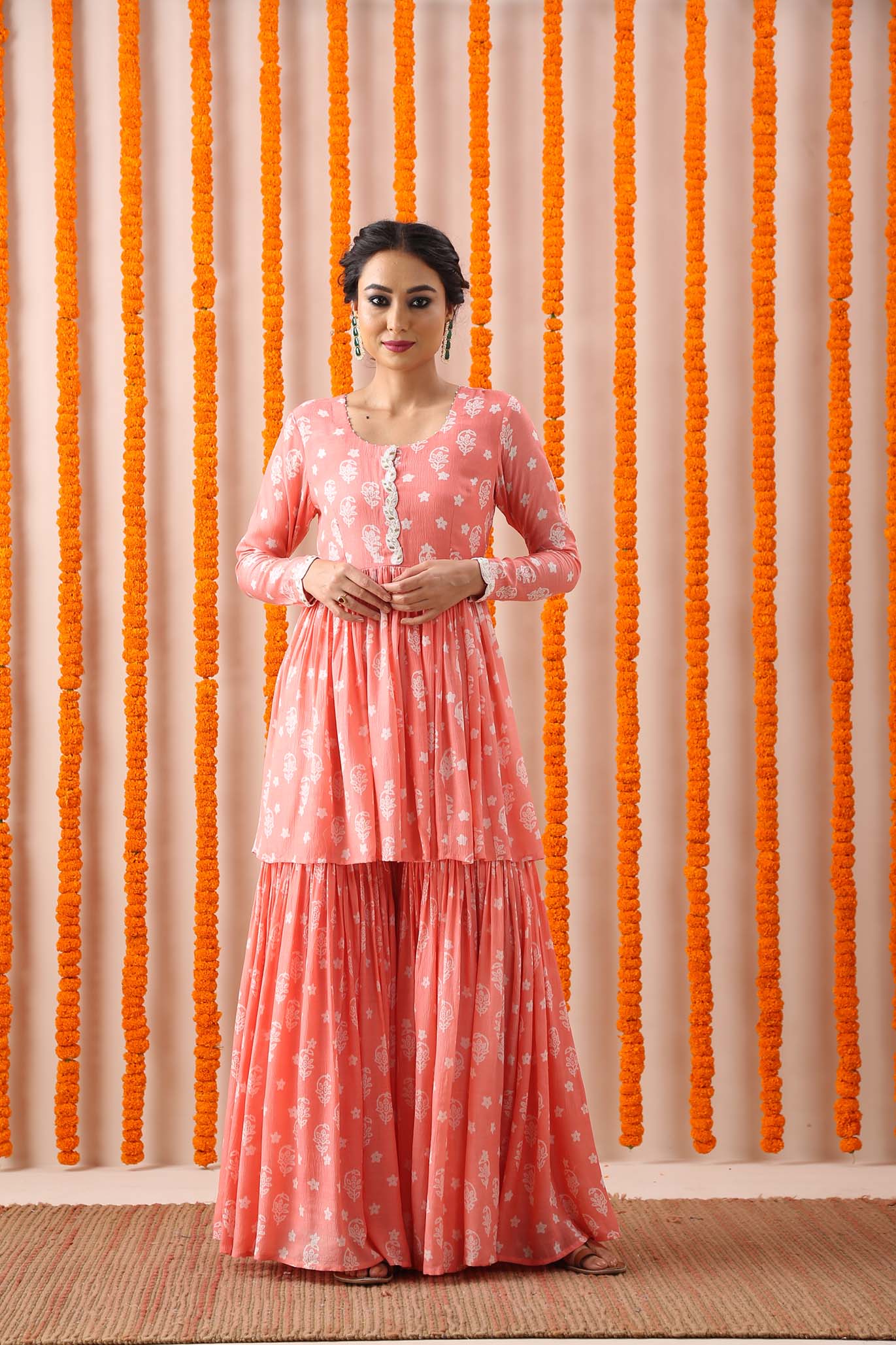 Peach Short Shirt Garara Set