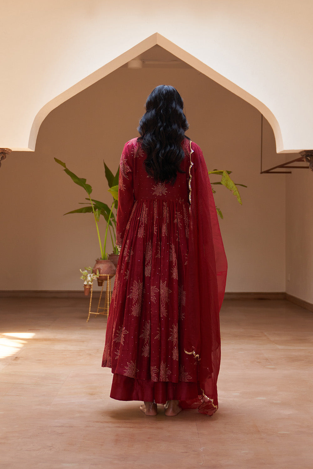 Red Mukaish Nizami Kalidar