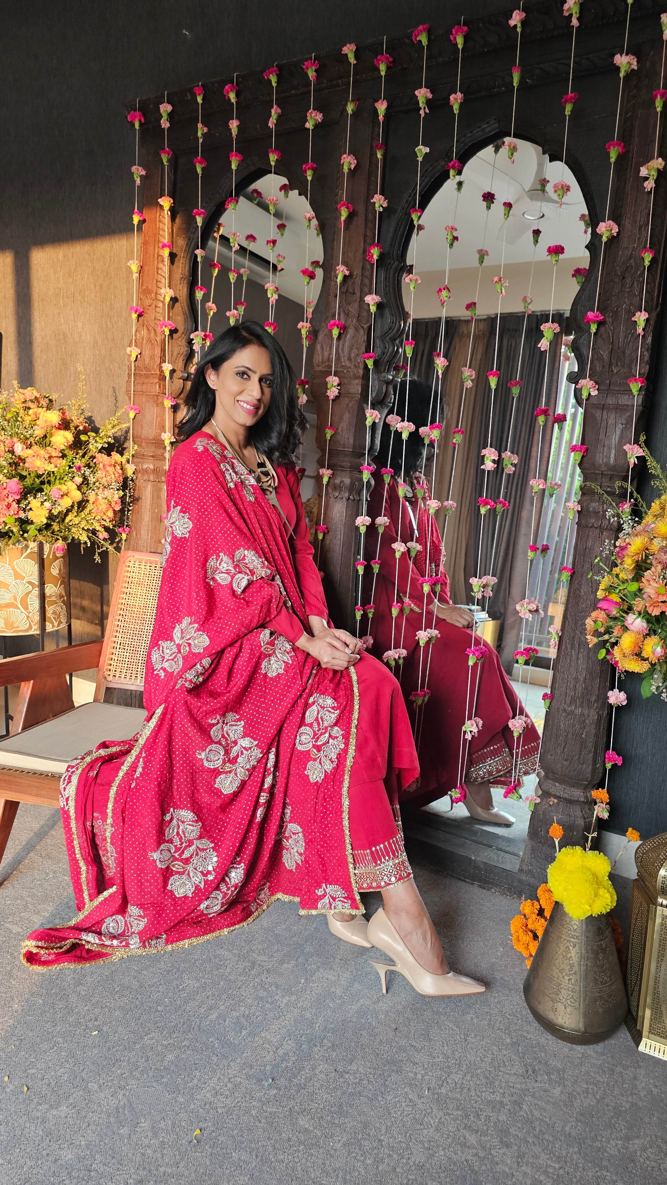 Pavitra Sagar In Vermillion Red Kalidar Set