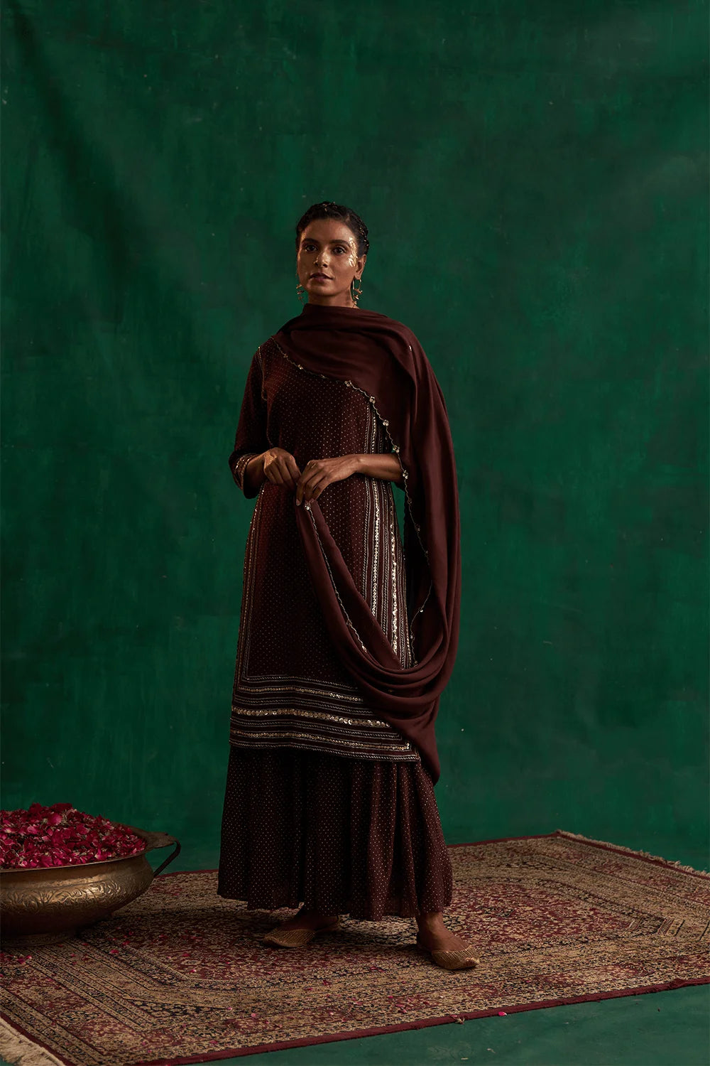 Chocolate Block Printed Sharara Set