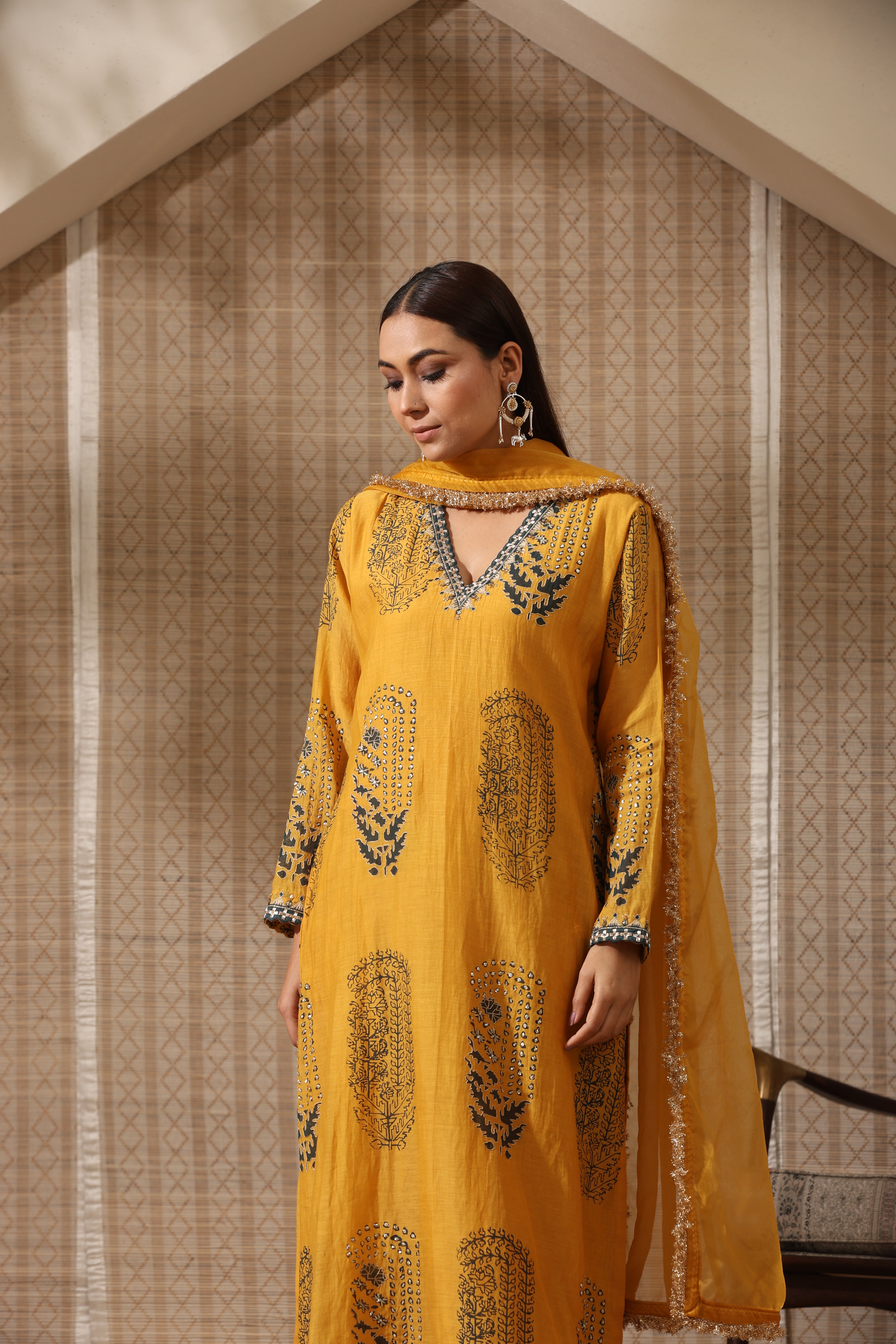 Mustard Carpet Chanderi Suit