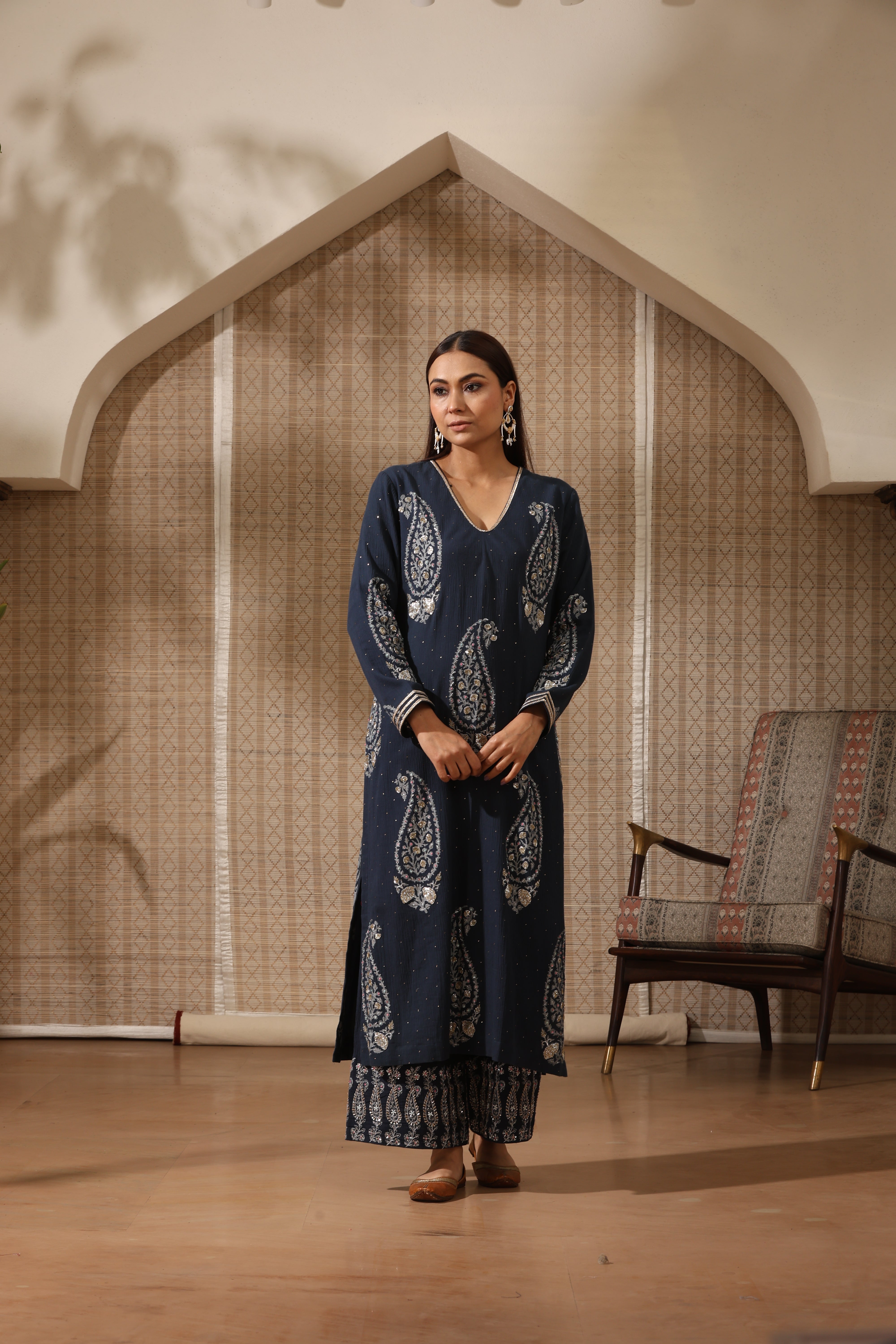 Navy Paisly Set Crinckle