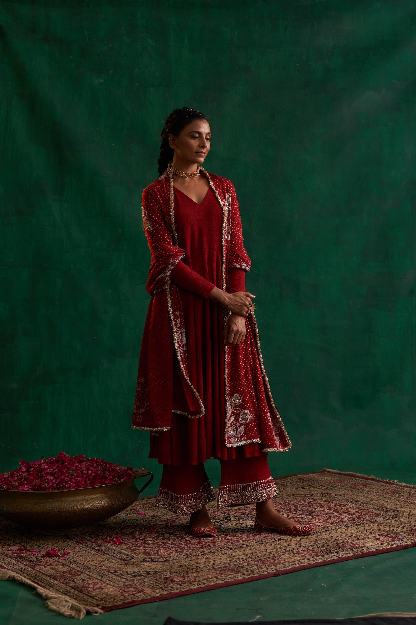 Pavitra Sagar In Vermillion Red Kalidar Set