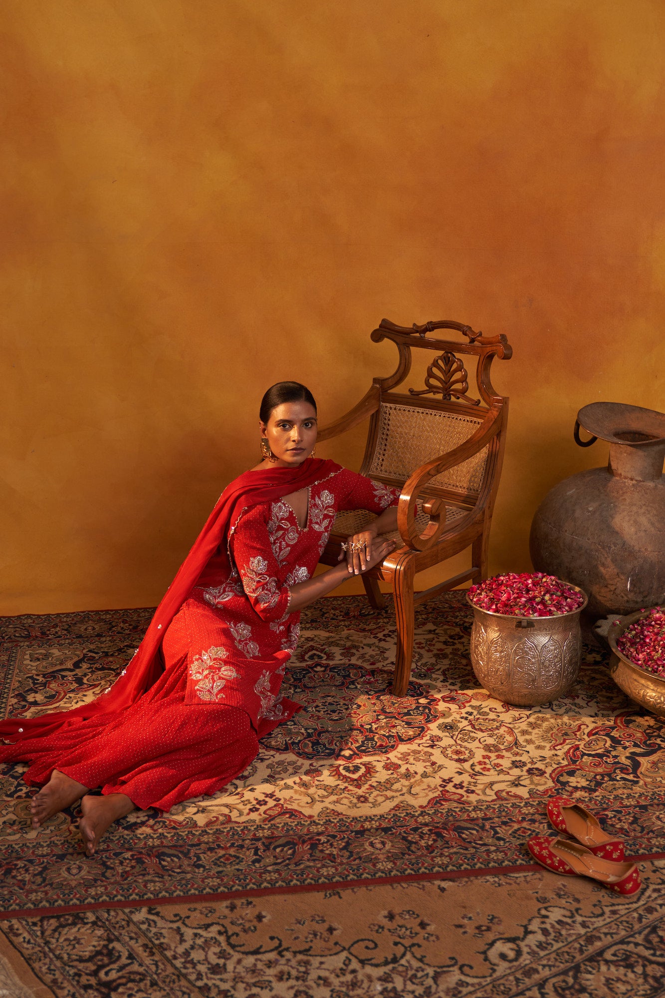 Deep Red Crinkled Garara Set