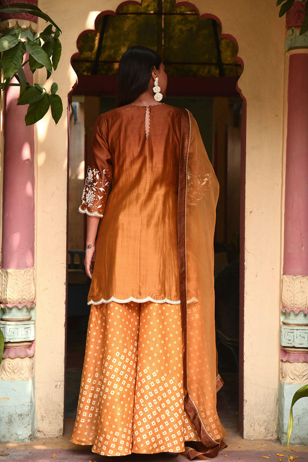 Mustard Hand Embroidered Chanderi Set