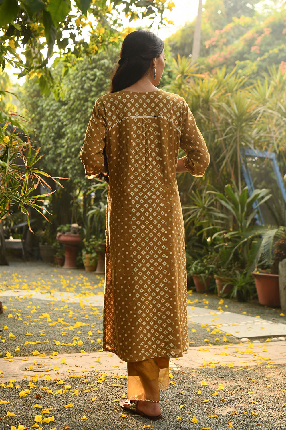 Mustard Organza Sleeves Kurta Set