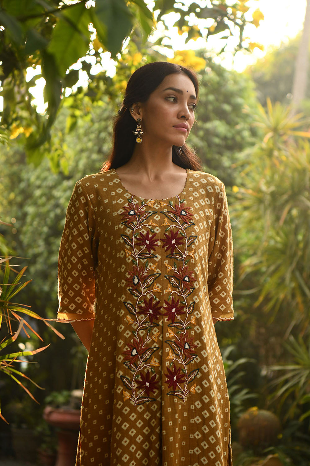 Mustard Organza Sleeves Kurta Set