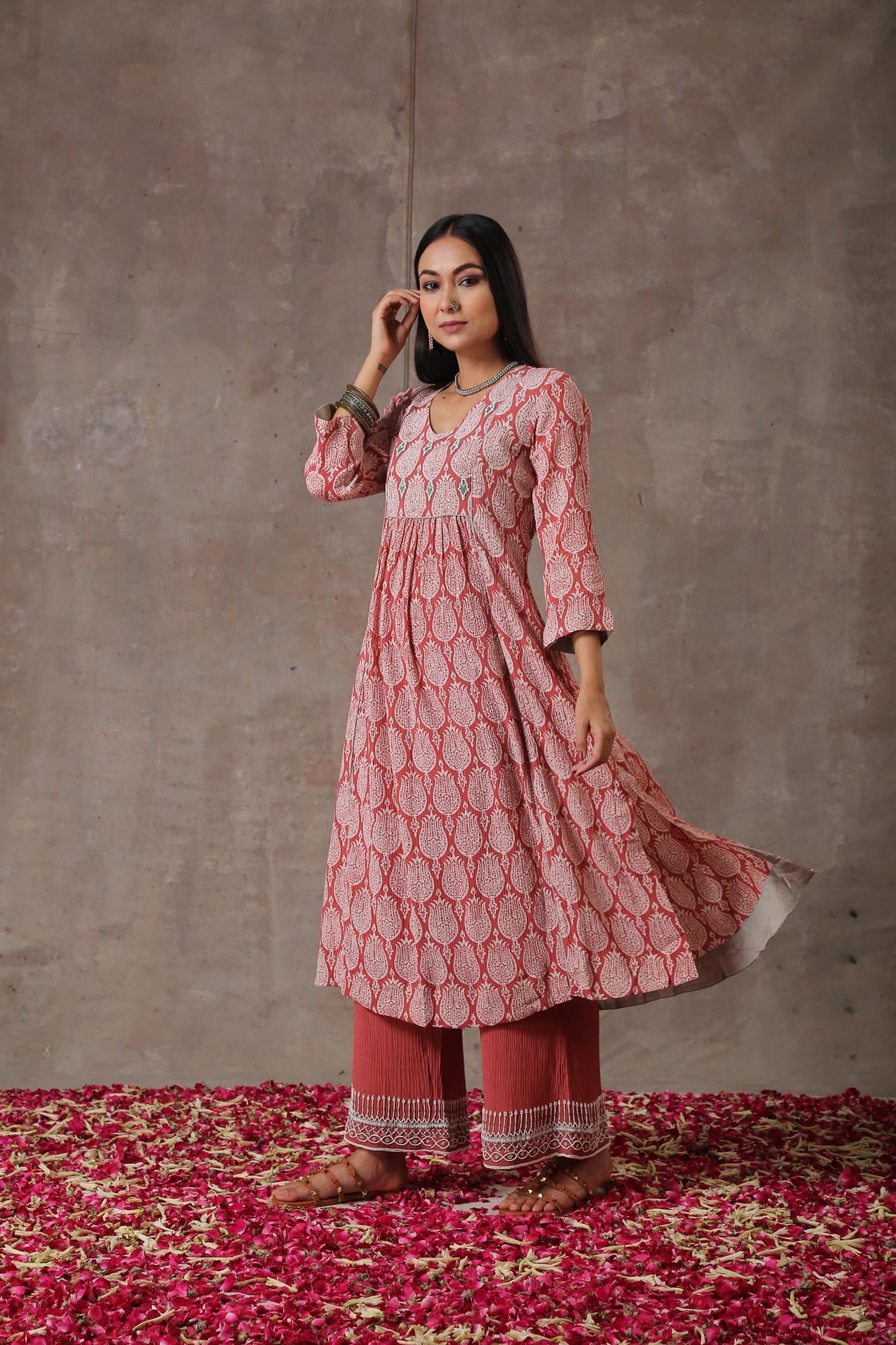 Hand Embroidered A line Kurta Set