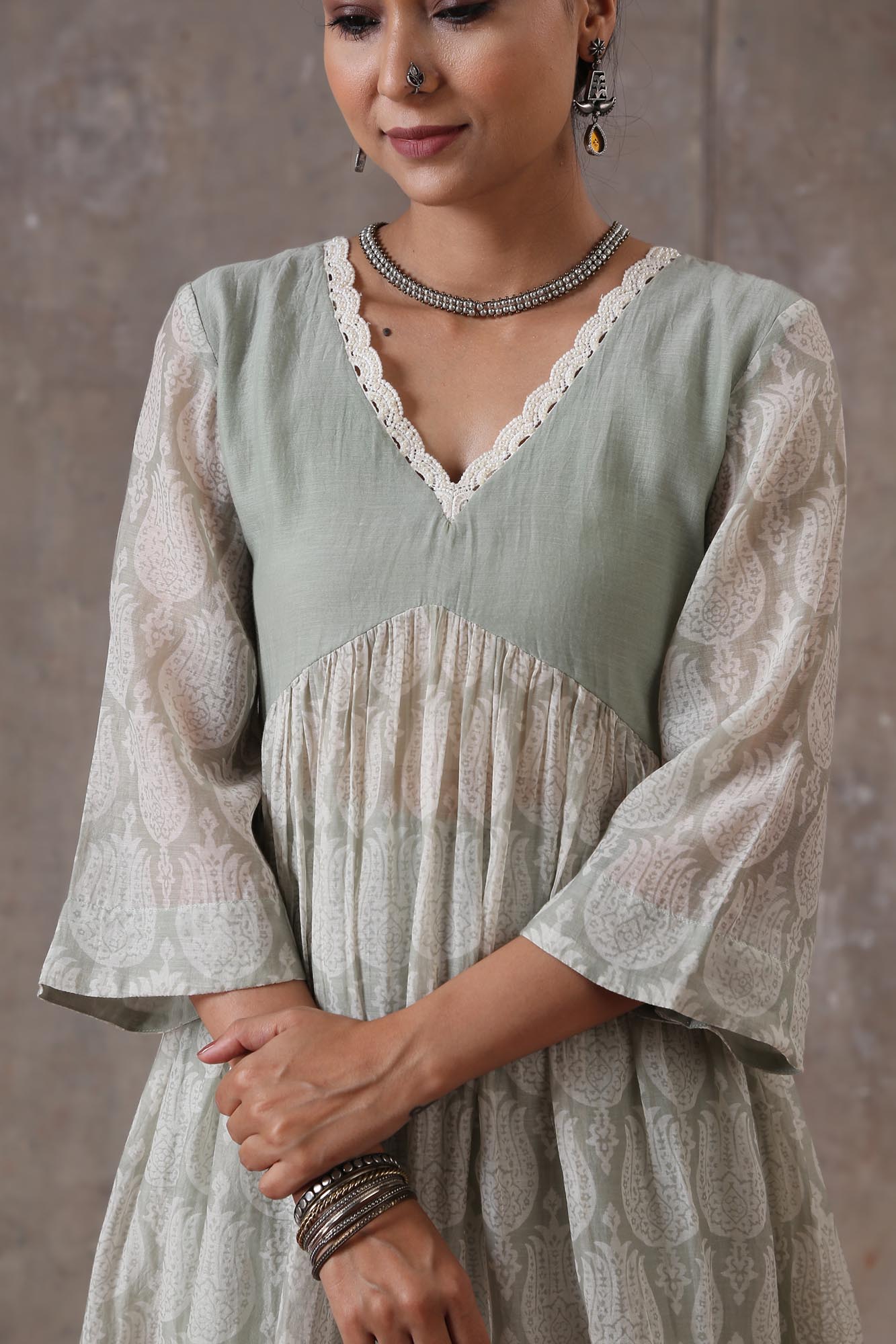 Chanderi Handblock Printed Kurta Set