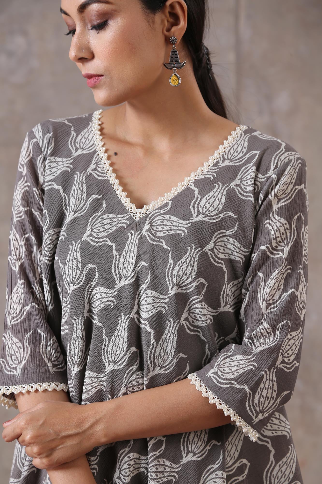 Block Printed Bias Kurta Set