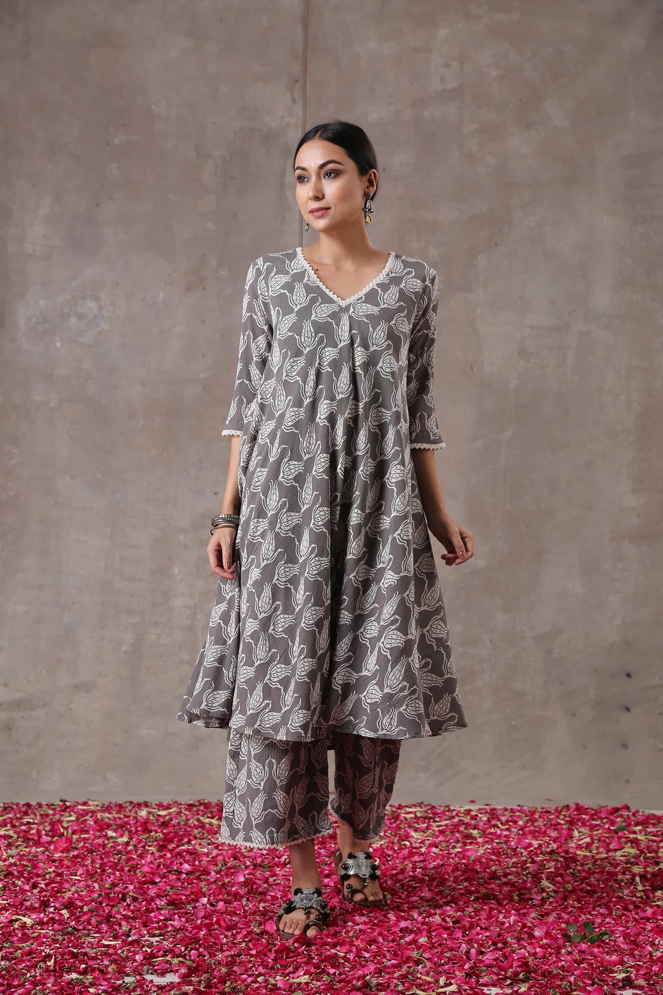 Block Printed Bias Kurta Set
