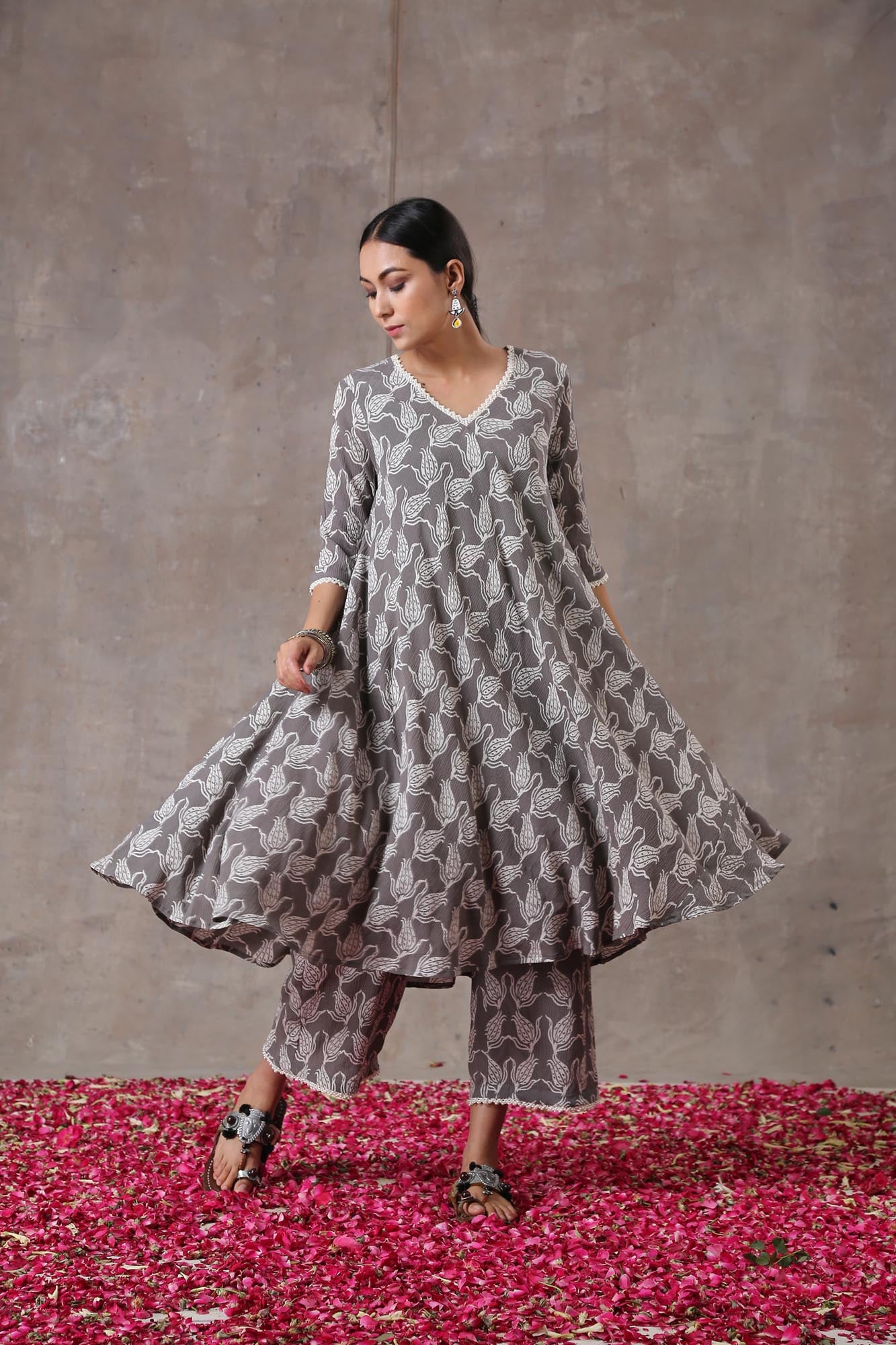 Block Printed Bias Kurta Set