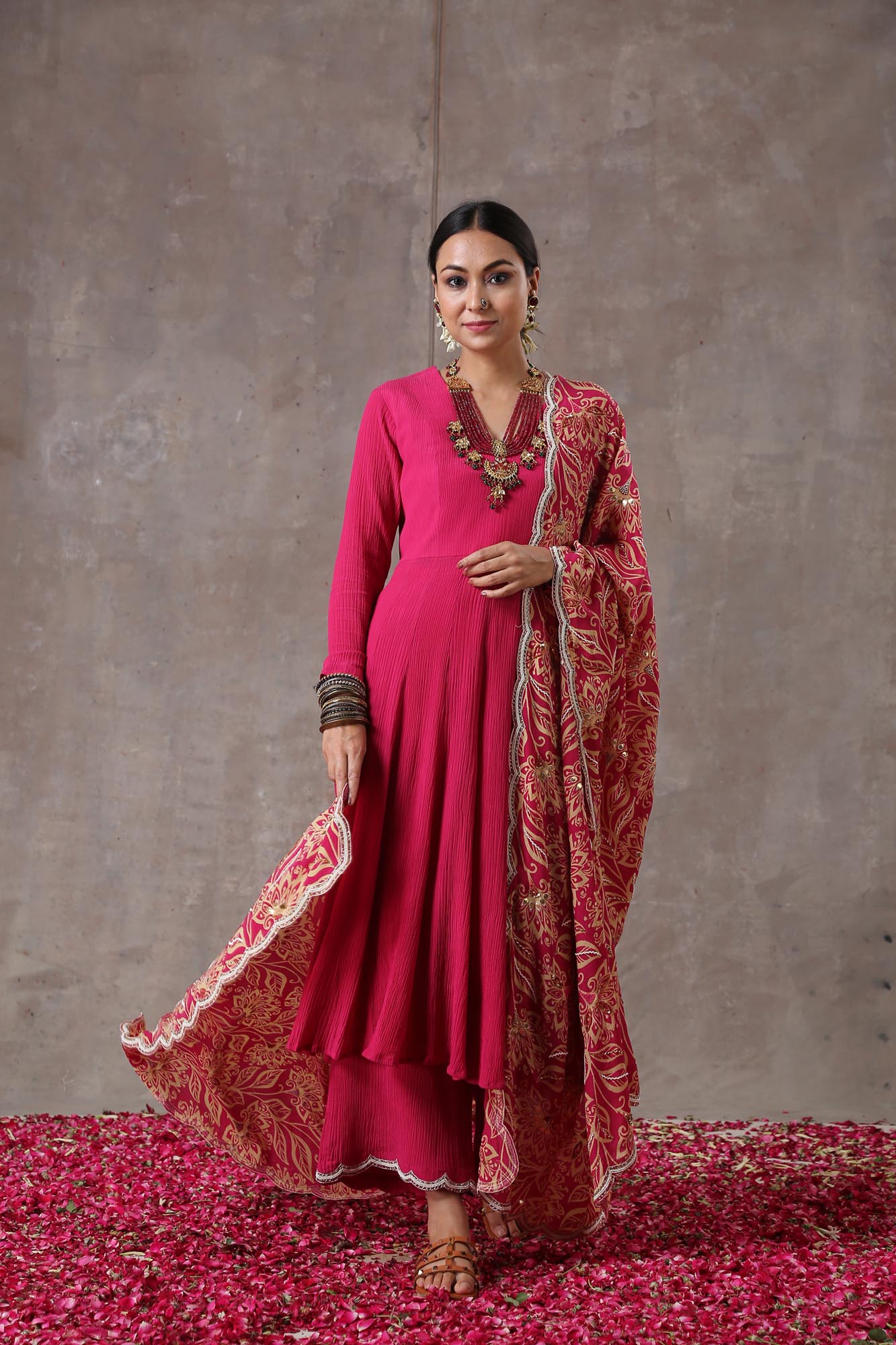 Rani Pink Crinkled kalidar Set