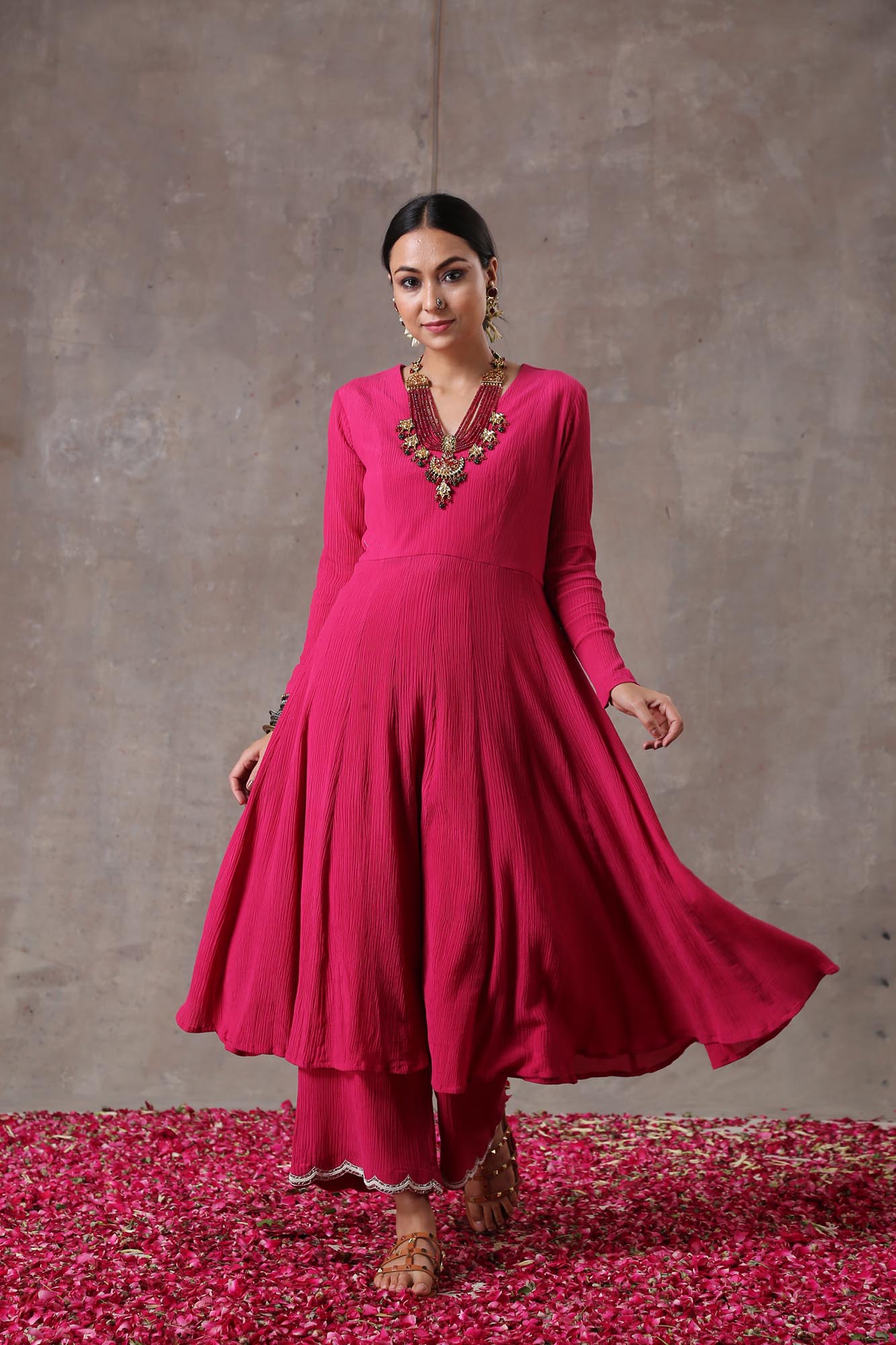 Rani Pink Crinkled kalidar Set