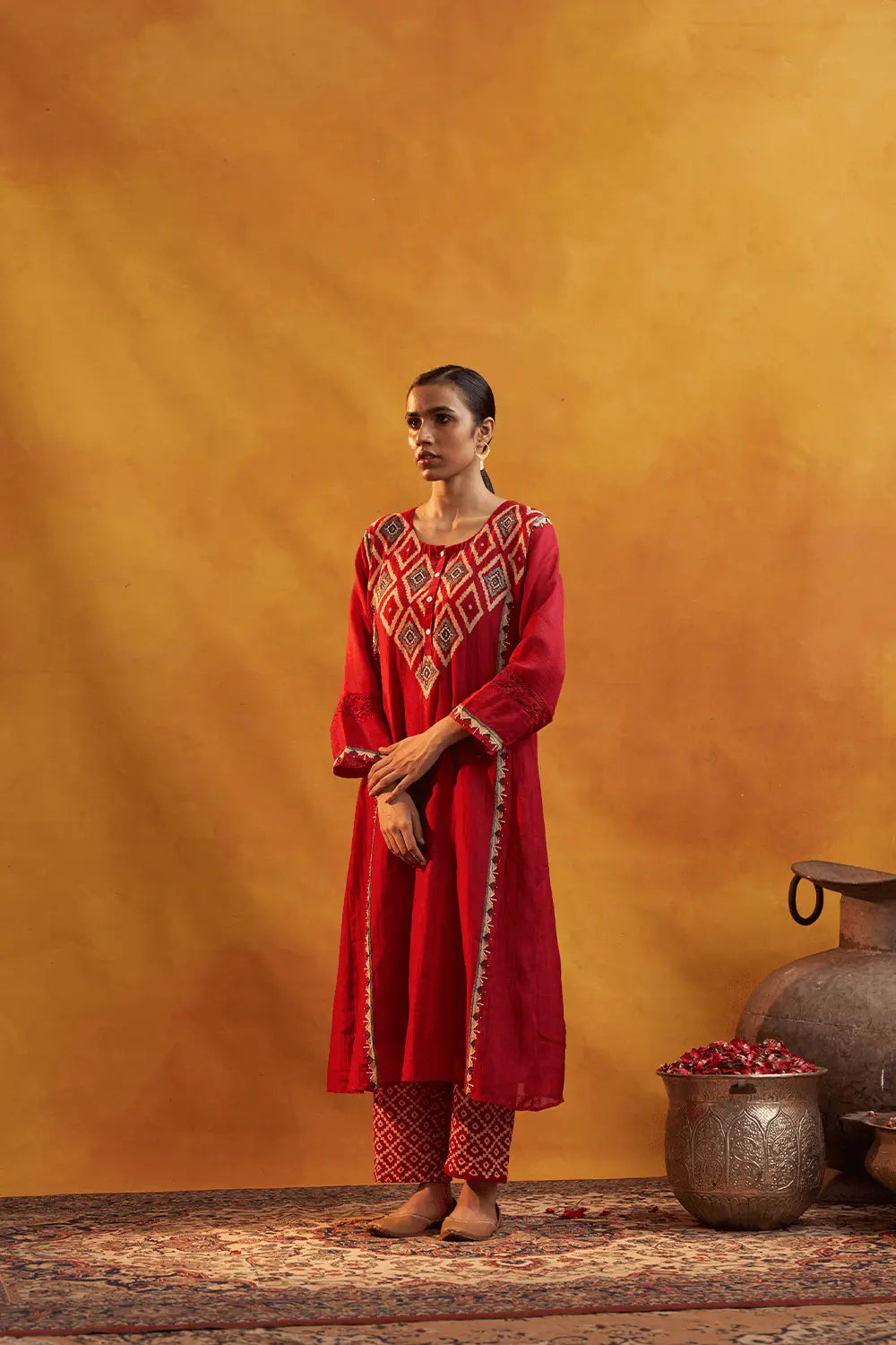 Red Gusset Kurta Set