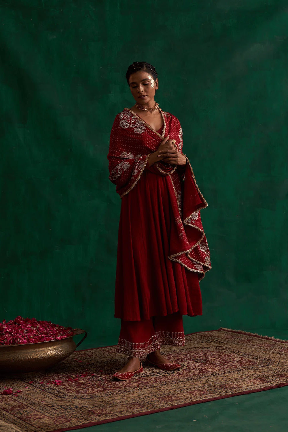 Pavitra Sagar In Vermillion Red Kalidar Set