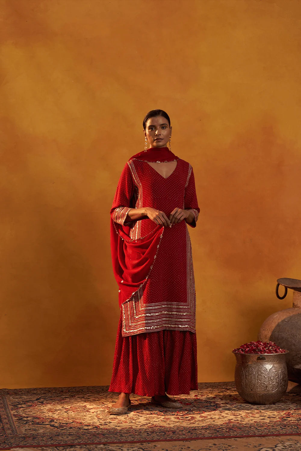 Vermillion Red Sharara Set