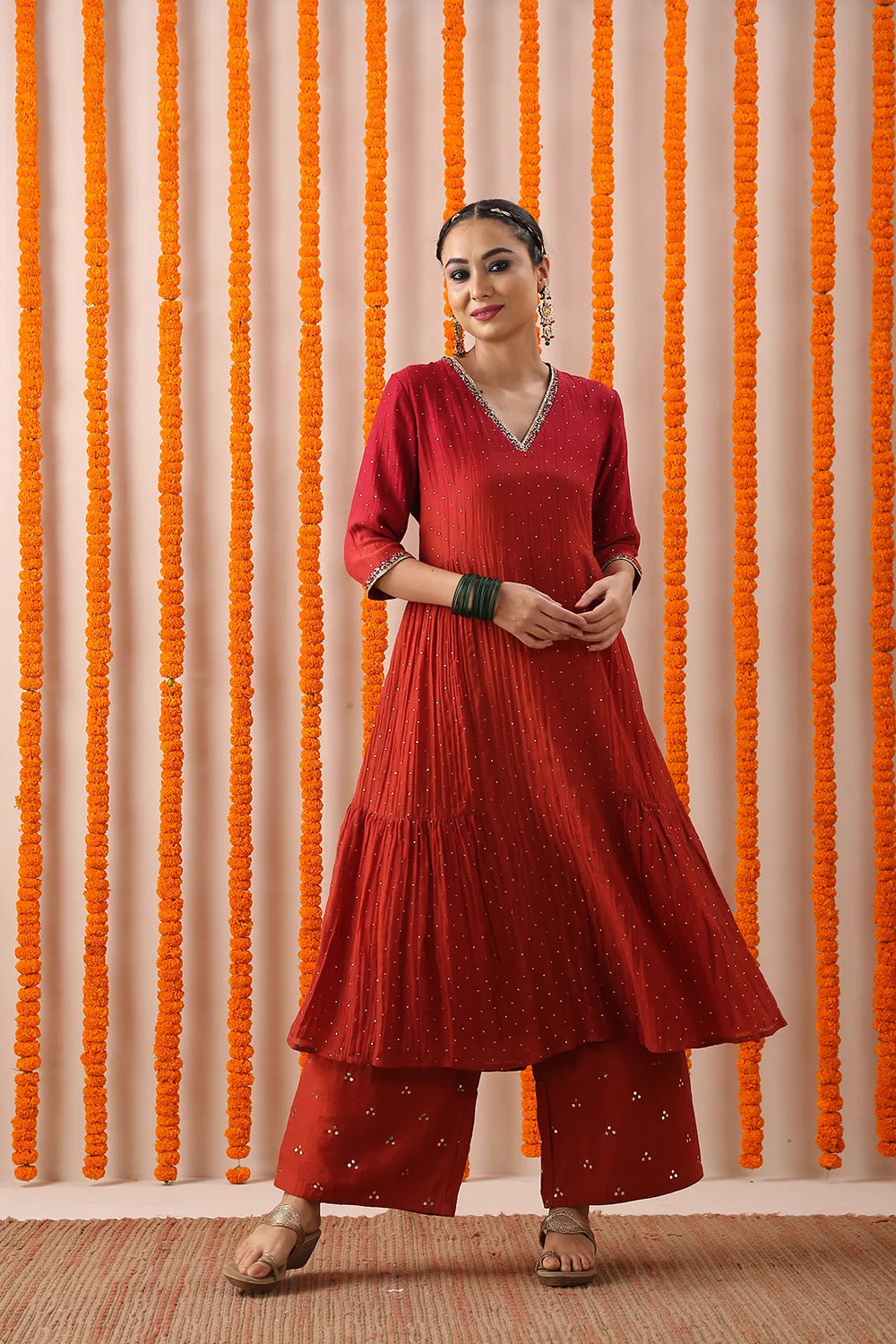 Red Rust Mukasish Double Gather Set
