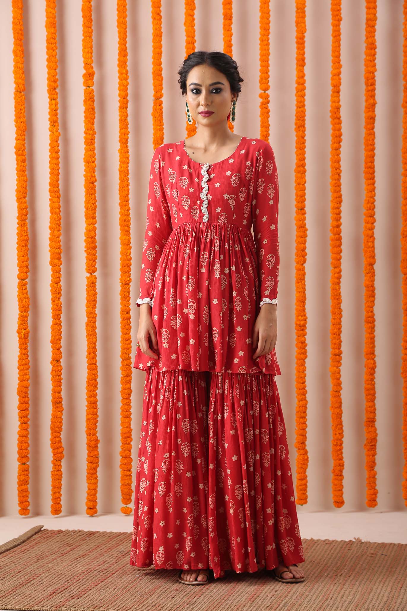 Red Short Shirt Garara Set