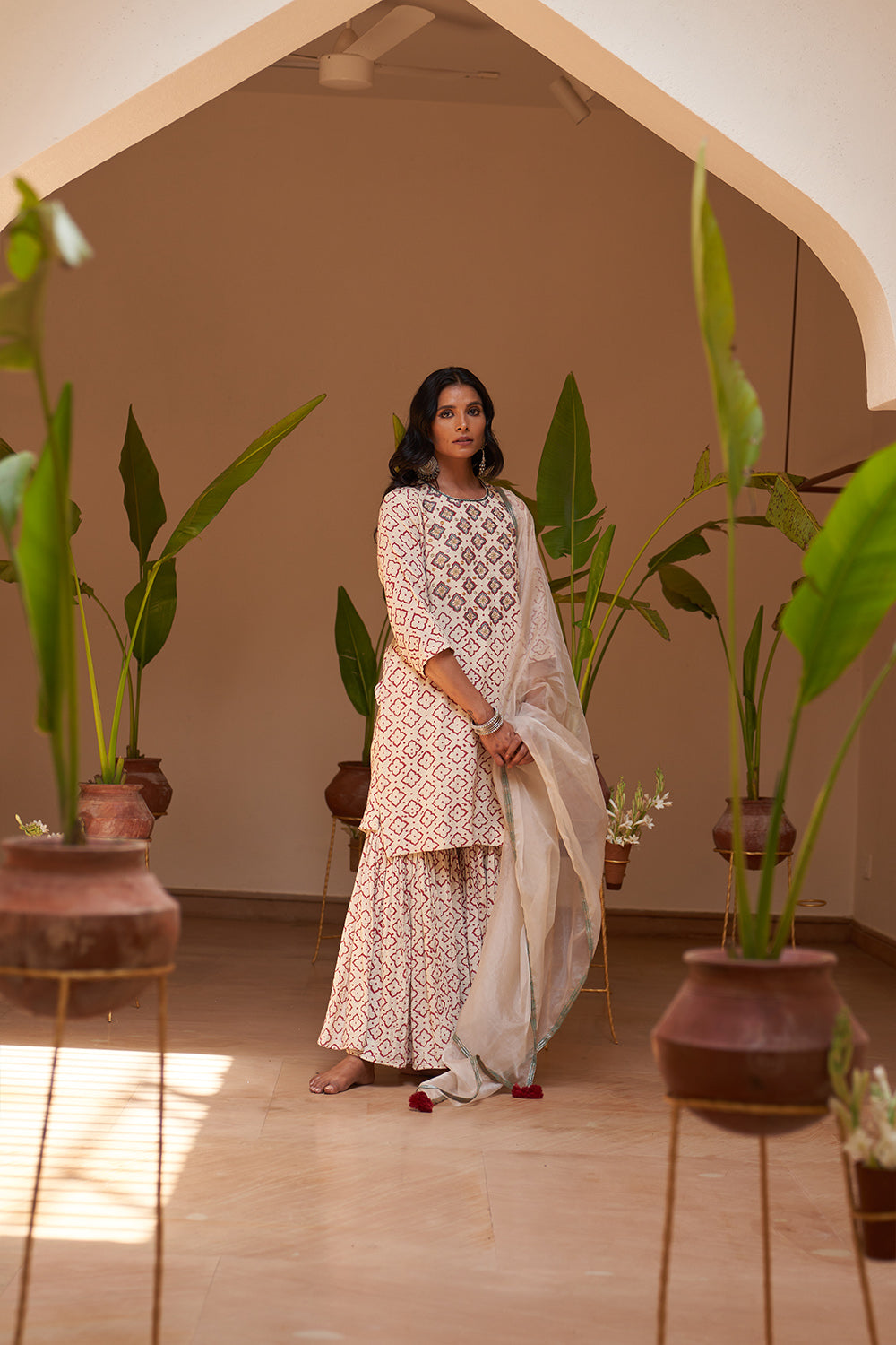 Off-White Maroon Khadi Anushree