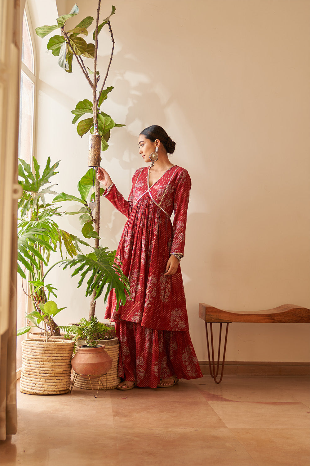 Maroon gathered sharara set