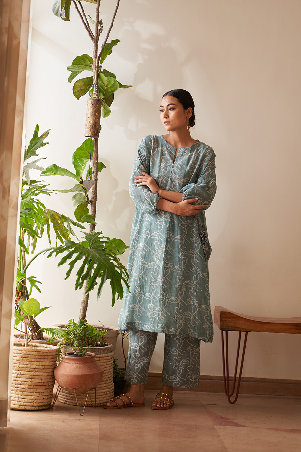 Salt Blue Lotus Kimono