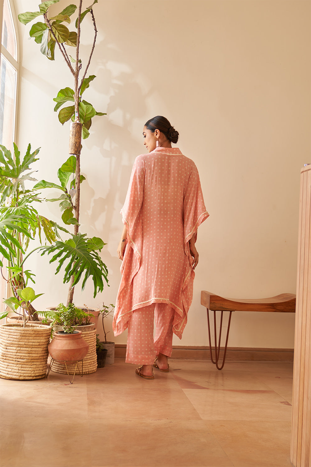 Powder Pink Bandhej Kaftan