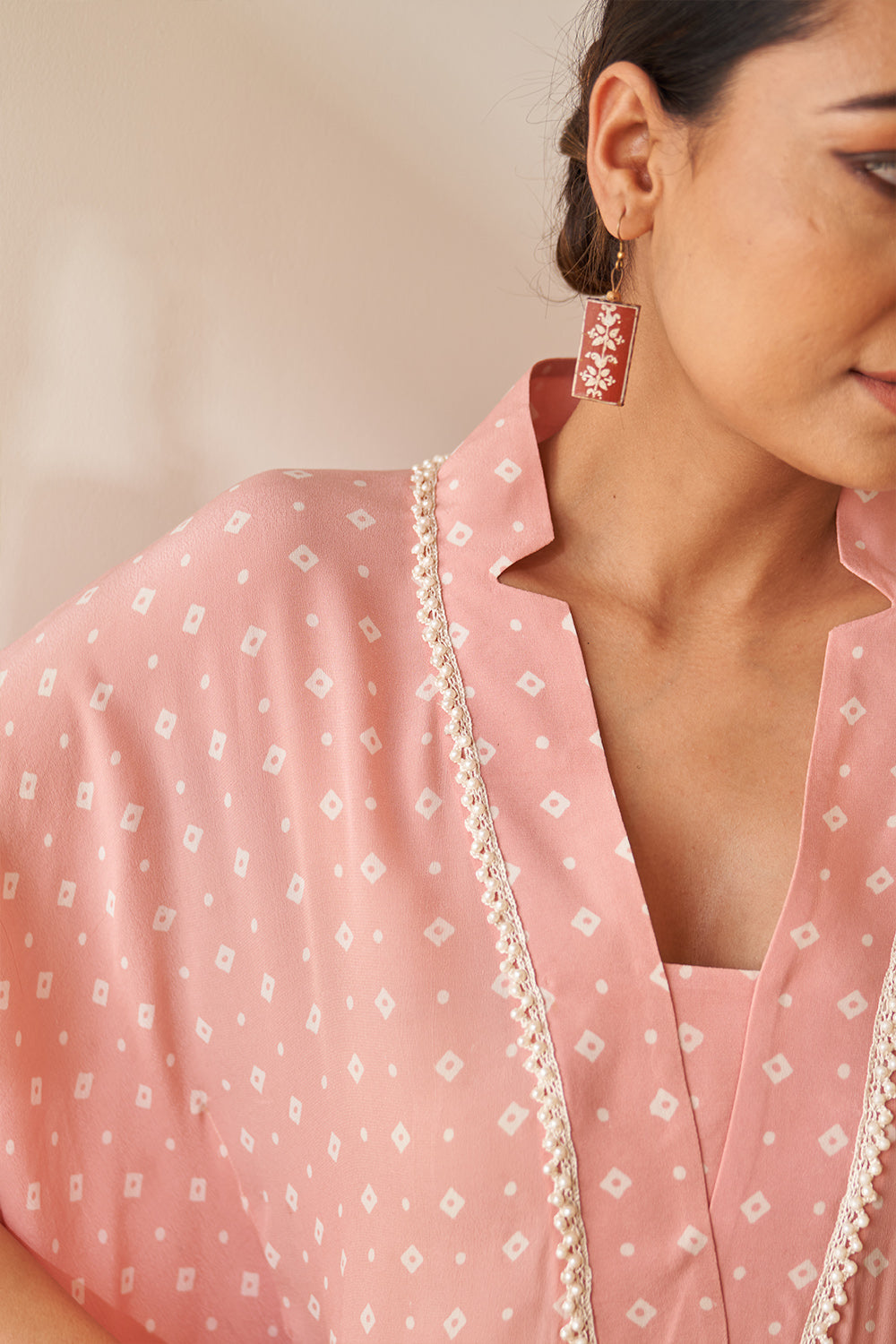 Powder Pink Bandhej Kaftan