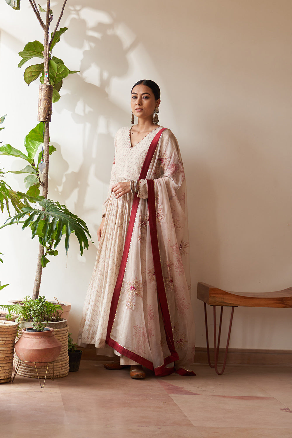 Nimrat Khaira In Maroon Flower Kalidar Set